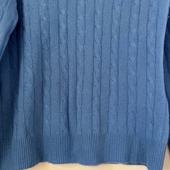 Peck & Peck 100% Cashmere Blue V-Neck Cable Knit Sweater Women's Size L - Picture 3 of 5